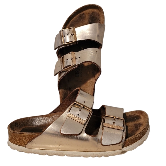 Birkenstock Arizona Leather Metallic Copper Sandals W7 M5 Casual Comfy Beach - Picture 1 of 16